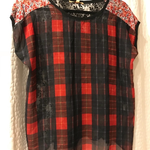 🎸Zara Sheer Plaid & Lace Top🎸 - Picture 3 of 8